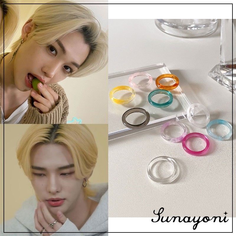 Kpop Stray Kids Felix Same Style Anel Acrílico De Resina Branca Preta Para Fan