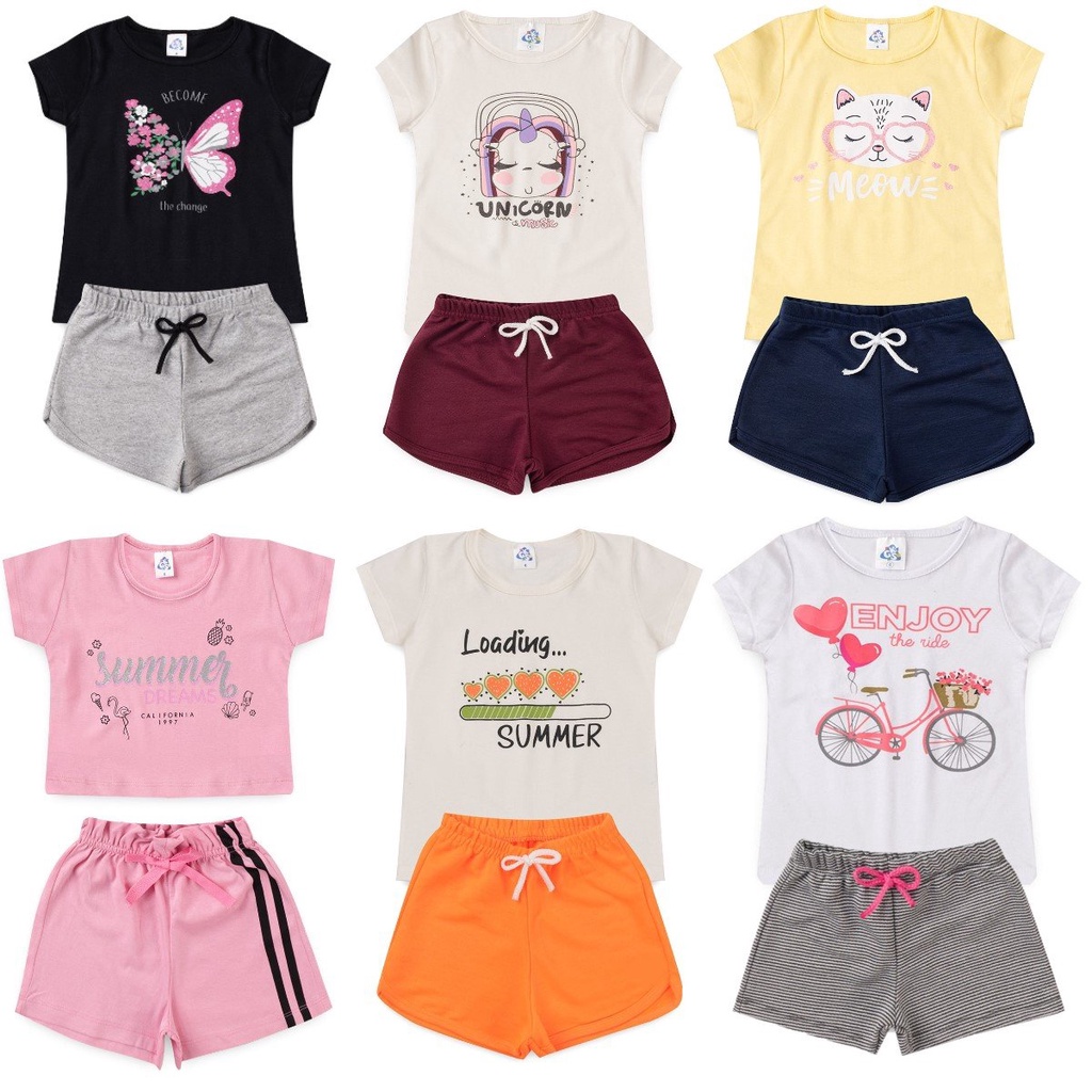 Conjunto infantil de verão menina (Blusa + Shorts) - sortido - PROMOÇÃO