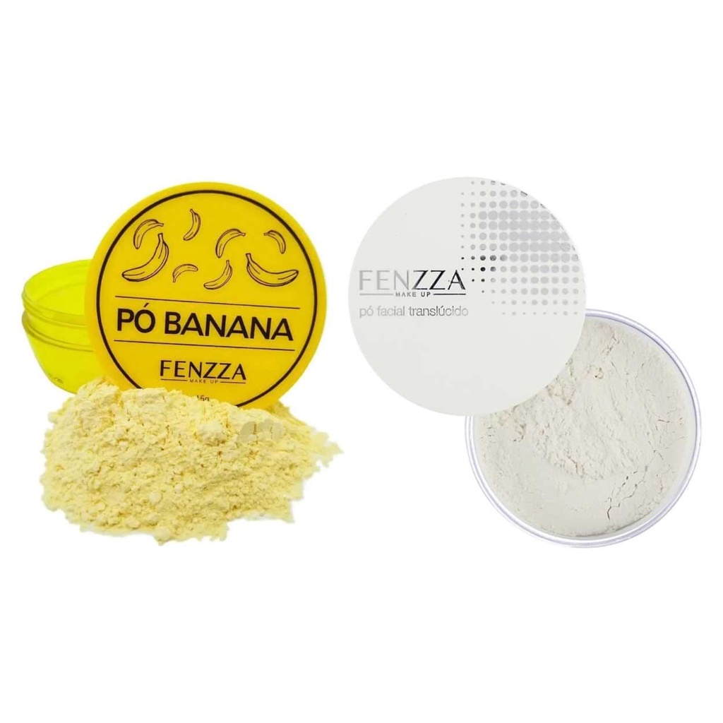 Kit Pó Translúcido Facial + Banana Facial Fixador Maquiagem Fenzza