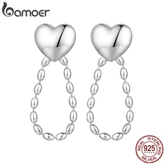 Brincos De Prata Bamoer 925 Sterling Em Forma De Coração Tassel Ear Stud Jóias Simples Para Presentes Femininos BSE825