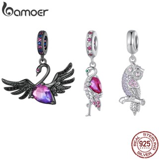 Bamoer 925 Silver Sterling Animals Pingente De Coruja E Cisne Preto Presentes Simples De Contas