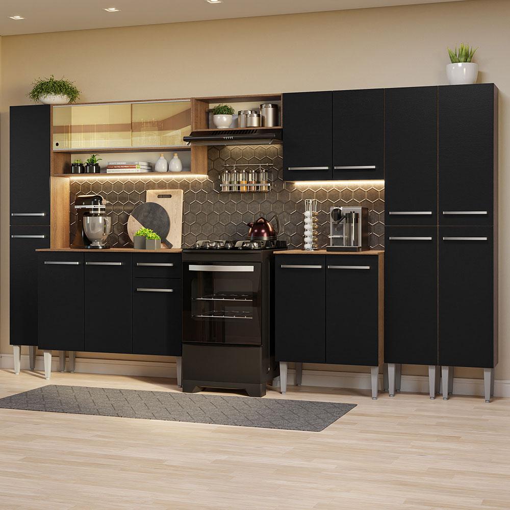 Armário de Cozinha Completa 325cm Rustic/Preto Emilly Madesa 05 - Home & Living