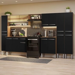Armário de Cozinha Completa 325cm Rustic/Preto Emilly Madesa 05