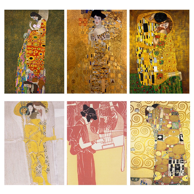 Beijar Por Gustav Klimt Pintura A Óleo Em Tela Arte Para Parede Sala De Estar Adele Bloch-Bauer's Retrato Pinturas Decorativas