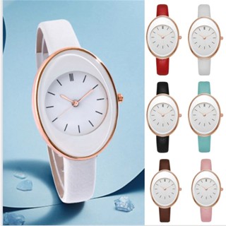 Relógio Oval De Couro Correia De Quartzo Discagem Simples Relógios Criativos Novos Acessórios De Pulso Feminino Elegante Minimalista