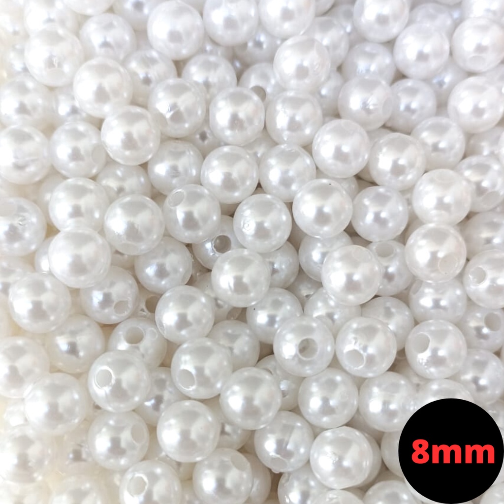 400 (100g) unidades de Pérola Branca ABS 8MM - com Furo Passante Terço