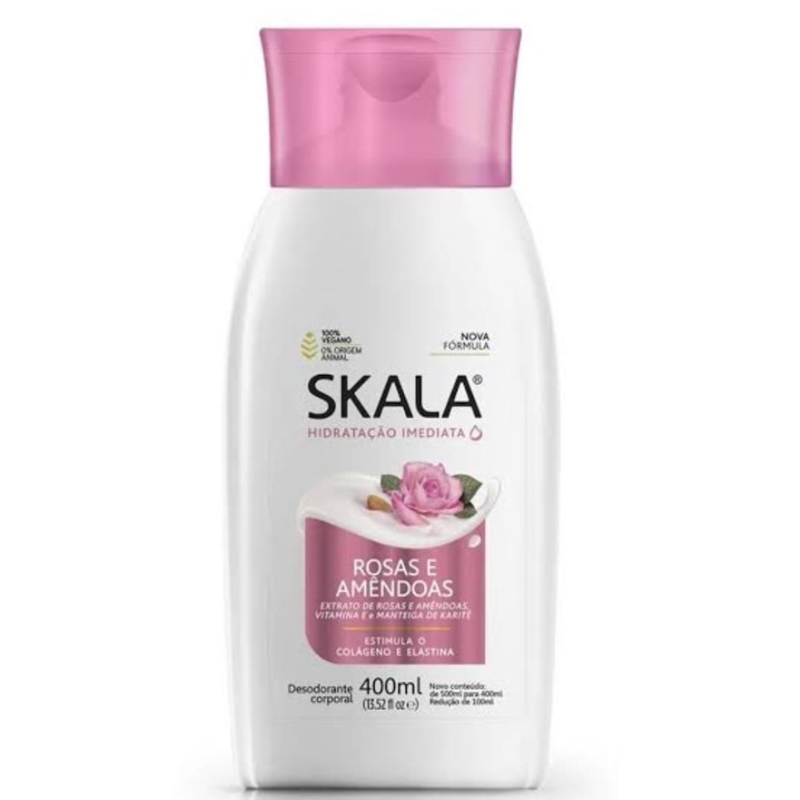 Hidratante Corporal Skala Rosas e Amêndoas 400ml Estimula o Colágeno e Elastina 100% Vegano