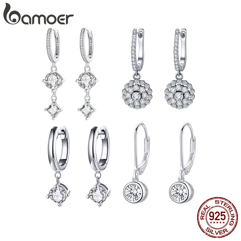 Brincos Bamoer 925 Prata Luxo Zircônio Padrão De Ganchos De Orelha Femininos Fashion Jewelry - Fashion Accessories
