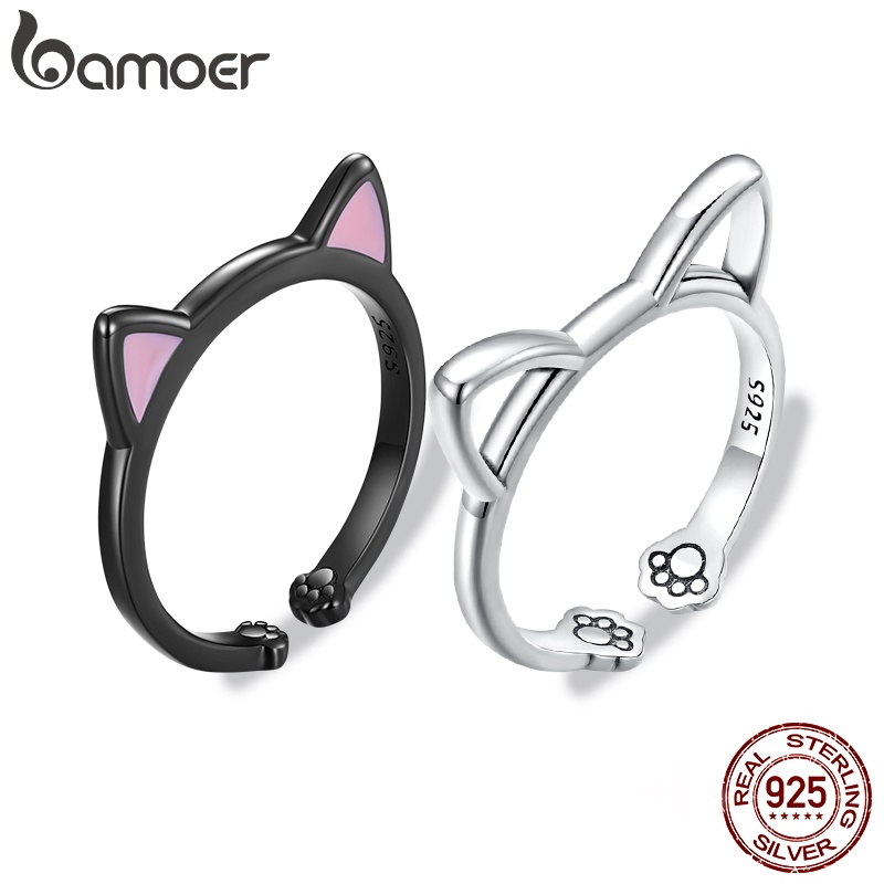 Bamoer 925 Silver Cute Cat's Ear Openning Rings Jóias De Moda Para Estudantes E Mulheres SCR922