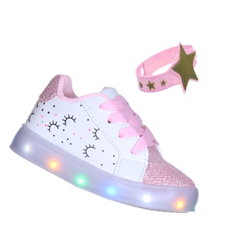 Tenis Calcado de Menina Com Luz Led Pisca Infantil Feminino Com Pulseira em Oferta na Shopee