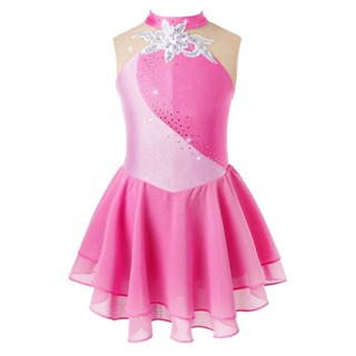Lantejoulas De Rhinestone Figura Vestido De Patinagem No Gelo Para Meninas Dança Ginástica Infantil Lírica