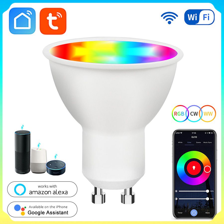 Moes Tuya Gu10 Inteligente Luz Lâmpadas Led Wi-fi Rgbcw 5w Dimmable Lâmpadas Trabalhar Com Alexa Google MODA Casa