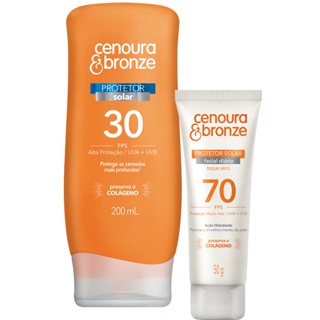 Kit Protetor Solar facial 70fps + Corporal 30fps Cenoura e Bronze