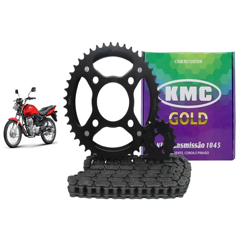 Kit Relacao Tracao Transmissao Honda Cg Titan Fan Cargo 125 2009 2010 2011 2012 2013 Com Retentor Kmc