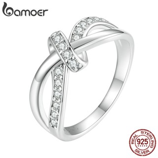 Bamoer 925 Sterling Silver Cross Wrapped Moissanite Anel De Casamento Design Único Adequado Para Casais Presente De Aniversário MSR031