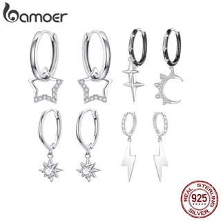 Brincos Bamoer 925 Estrela De Prata Da Lua Ganchos De Orelha Femininos Fashion Jewelry