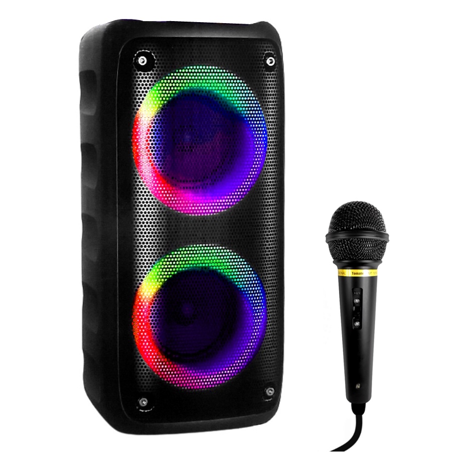 Caixa de Som Amplificada 20W Bluetooth Torre com Microfone Karaokê Super LEDs