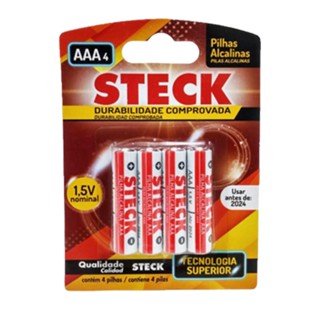 Pilha Alcalina Palito 1,5V AAA Cartela Com 4 Pecas Steck