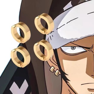4 Pcs Anime One Piece Trafalgar Law Limited Personalização Brincos De Aço Titânio Clip Dourado Cosplay Tema Festa Acessórios Jóias