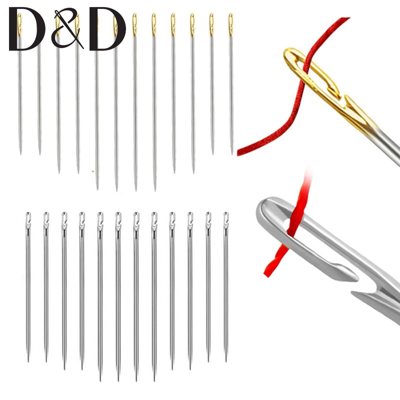 12/24 Pcs Agulha De Entrada Lateral Cega Auto-Perfurante De Aço Inoxidável Costura Manual De Ponto Aberto Bricolagem Pode Ser Usada Para Vários Tipos