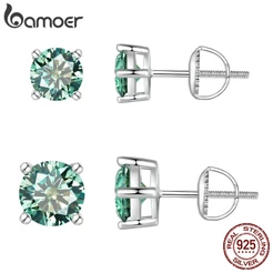 Bamoer 925 Prata 2 Tamanhos De Moissanita Verde Orelha De Pedra Jóias De Moda Presentes Para Mulheres MSE003