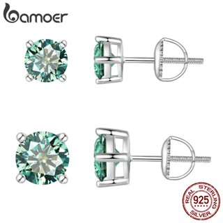 Bamoer 925 Prata 2 Tamanhos De Moissanita Verde Orelha De Pedra Jóias De Moda Presentes De Aniversário Para Mulheres MSE003