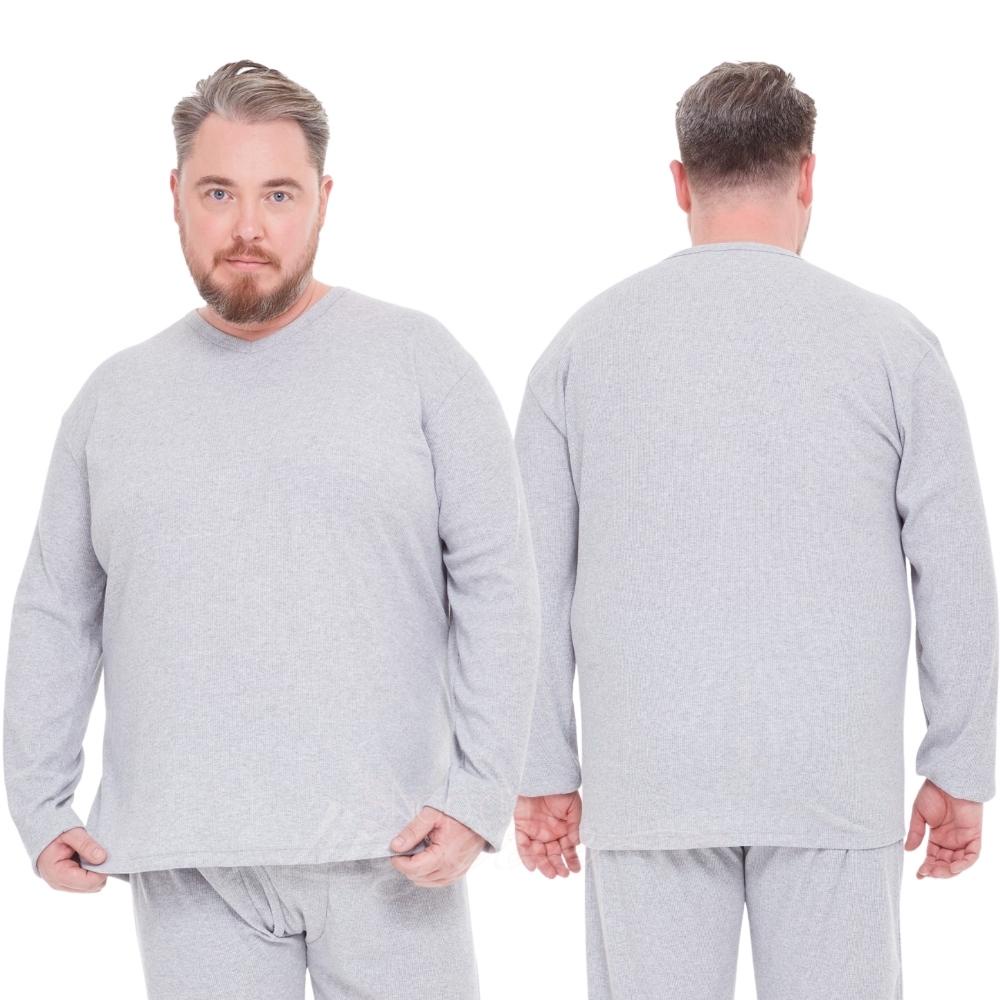 Blusa Masculina Plus Size Segunda Pele Manga Longa Tecido Canelado Confortavel Basico Gola V Ribana em Oferta na Shopee