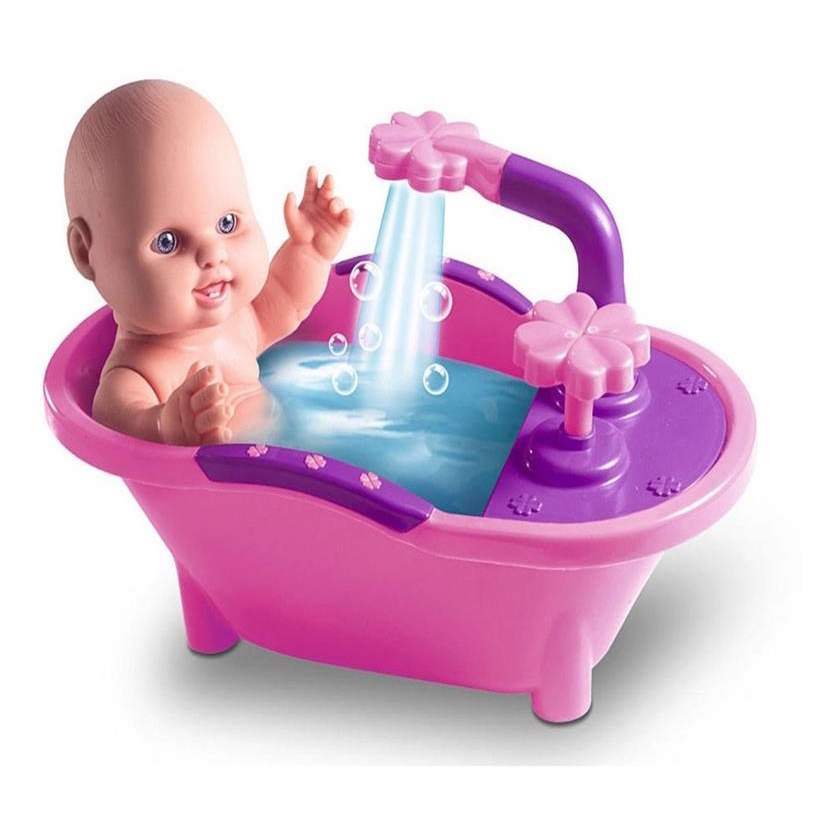 Boneca Bebê Milkinhas Petit Banho Com Banheira Sai Agua Verdade