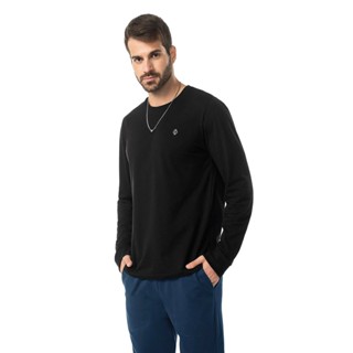 Camiseta Manga Longa Meia Malha Diametro Preto