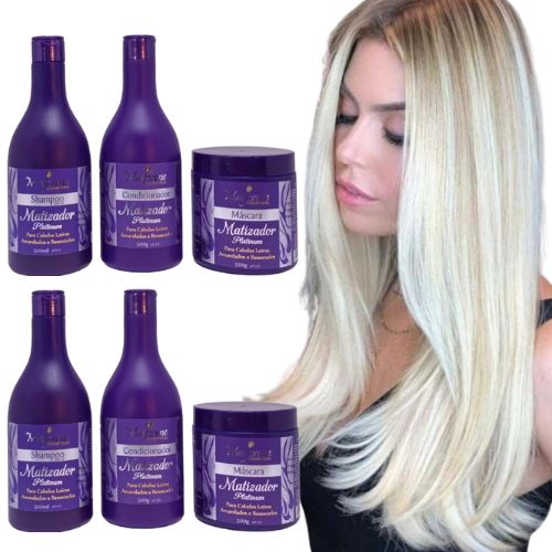 Matizador Platinum Cabelo Loiro Branco Grisalho 2 Kits Cuidado e Tratamento para Loiras a Pronta Entrega