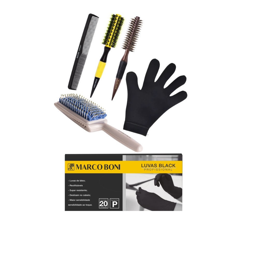 KIT CABELEIREIRO ESCOVA 20UN LUVA BLACK P PENTE LUVA TERMICA