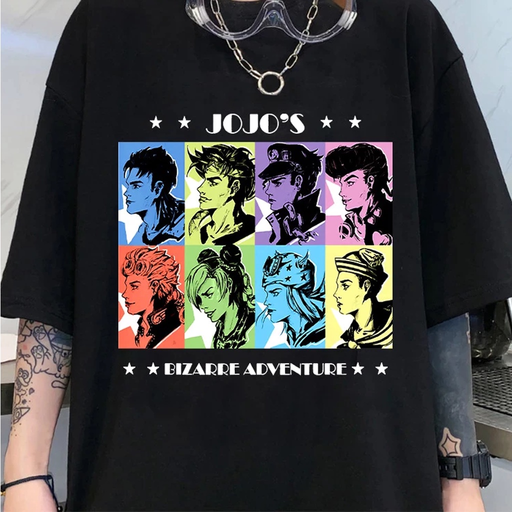 Camiseta Basica Anime Jojos Bizarre Adventure Star Personagens Vaporwave Aesthetic Unissex Malha Premium