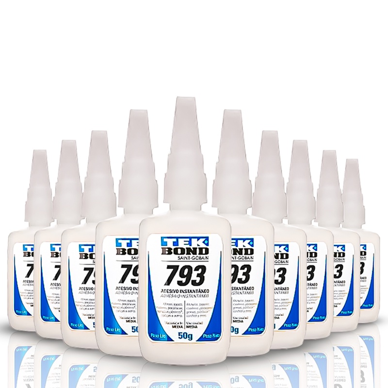 Kit Jogo 10 Adesivo Cola Instantâneo 793 50g Bico Antientupimento Tek Bond Cola Tudo Reparo Rápido