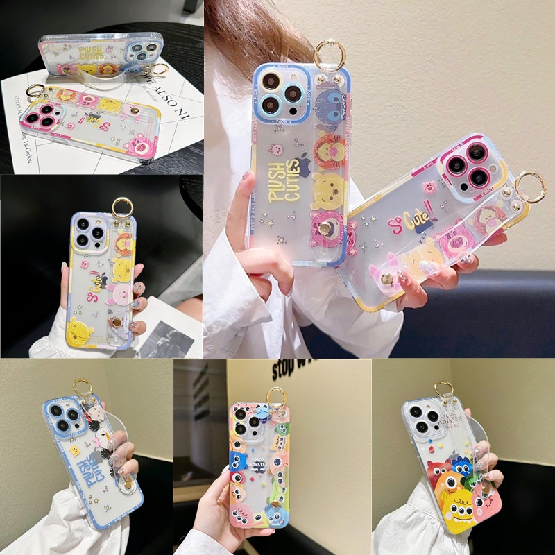 Bonito Desenho Animado Minnie Mickey Mouse Strap Case Para Samsung Galaxy M13 M62 M53 A7 A8 Plus A9 2018 Caixa De Proteção Do Telefone Da Câmera Capa Macia TPU Transparente