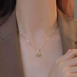 Colar De Aço Titânio Jade Cadeia De Clavícula Feminina Acessórios De Moda Simples Presente
