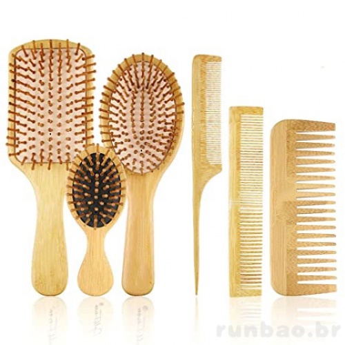 Escova Natural Anti-Estática De Massagem De Bambu Para Cuidados Com O Cabelo
