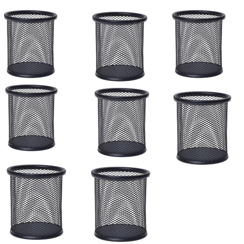 Porta Caneta, Porta Lápis, Porta Treco Kit c/ 8 Unds, Redondo, Aramado, Preto