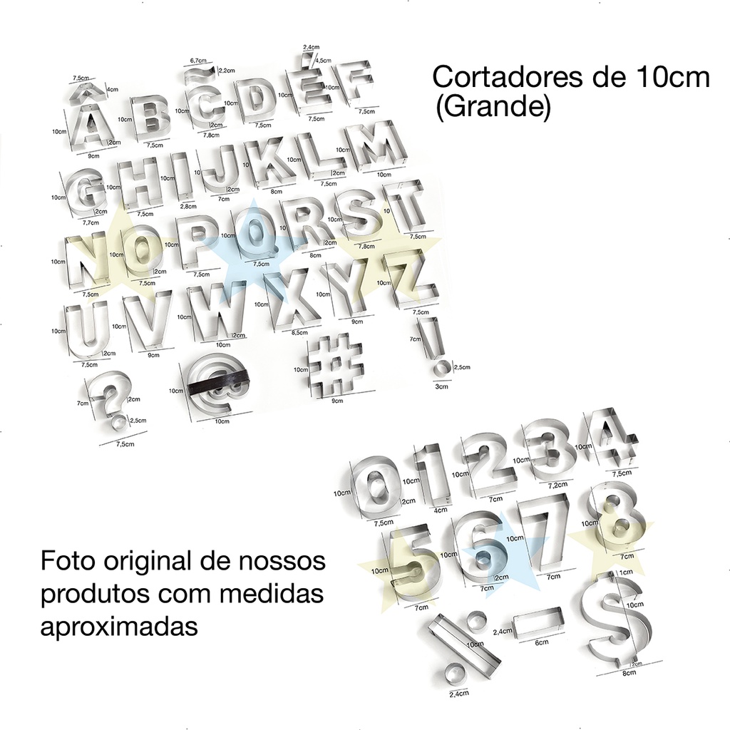 Cortador Biscoito Grande Alfabeto Letras e Números 10cm Kit c/45 cortadores - Massas - Bolos - Pasta Americana