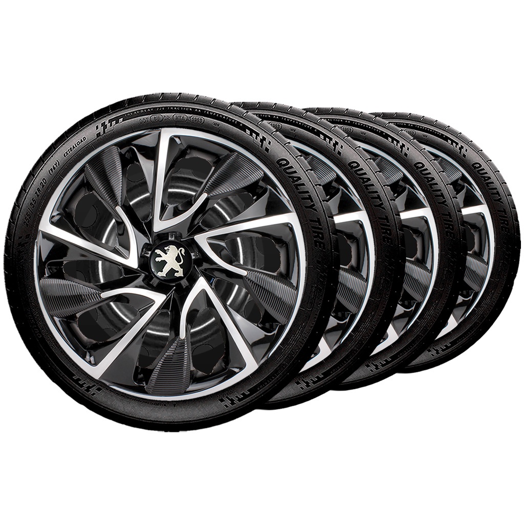 Jogo 4 Calota Esportiva Ds4 Aro 15 Preta/Prata Peugeot 206 207 208 307