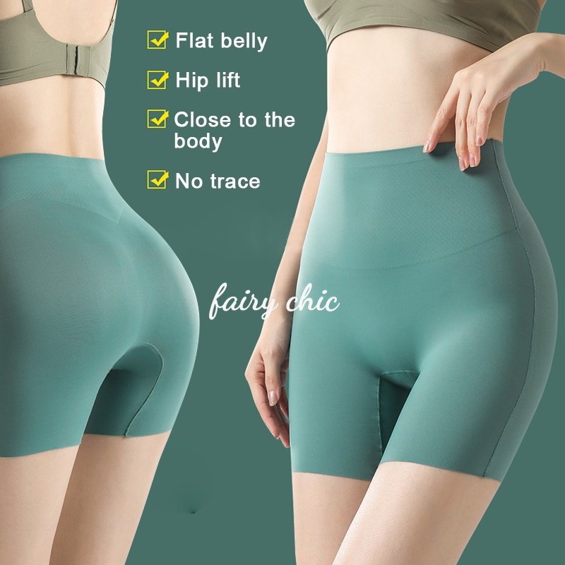 Roupa Íntima De Controle Abdominal Calças De Segurança De Seda Gelada De Cintura Alta Sem Costura