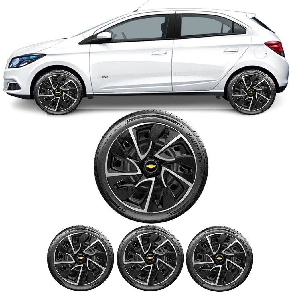 Jogo 4 Calotas Esportiva Ds4 Preto/Prata Aro 15 GM Chevrolet Cobalt 2012 2013 2014 2015 2016 2017 2018 2019