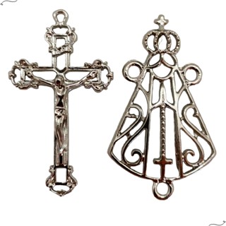 15 Crucifixos + 15 Entremeios Nossa Senhora Aparecida Para Terço Prata/Níquel