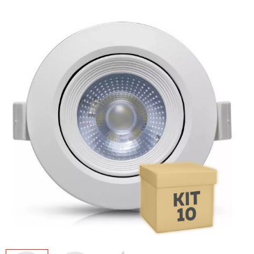 Kit 10 Spot Led Econômico 5w 7w Bivolt Embutir Redondo Quadrado Direcionável Branco Frio Quente Bivolt