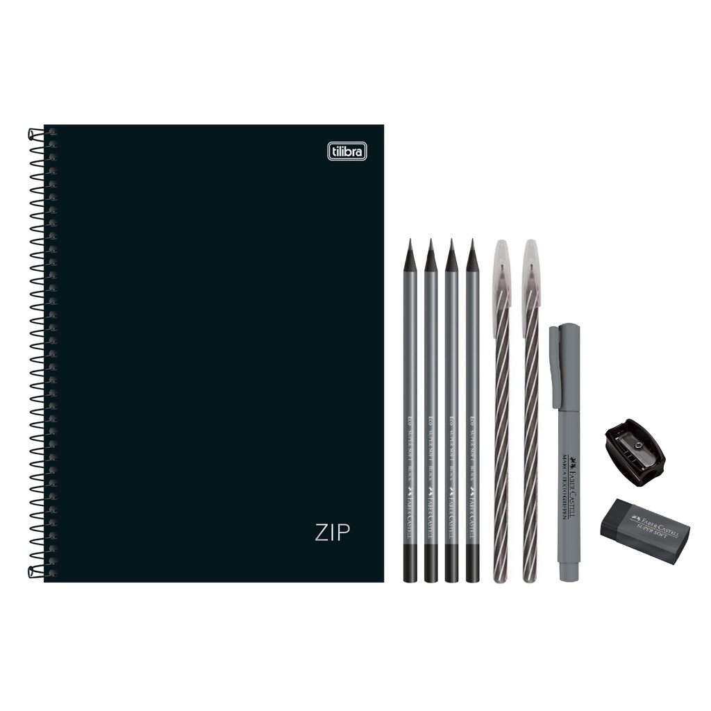 Kit Escolar Volta às Aulas Caderno Universitário Zip Preto Tilibra 1 ou 10 Matérias