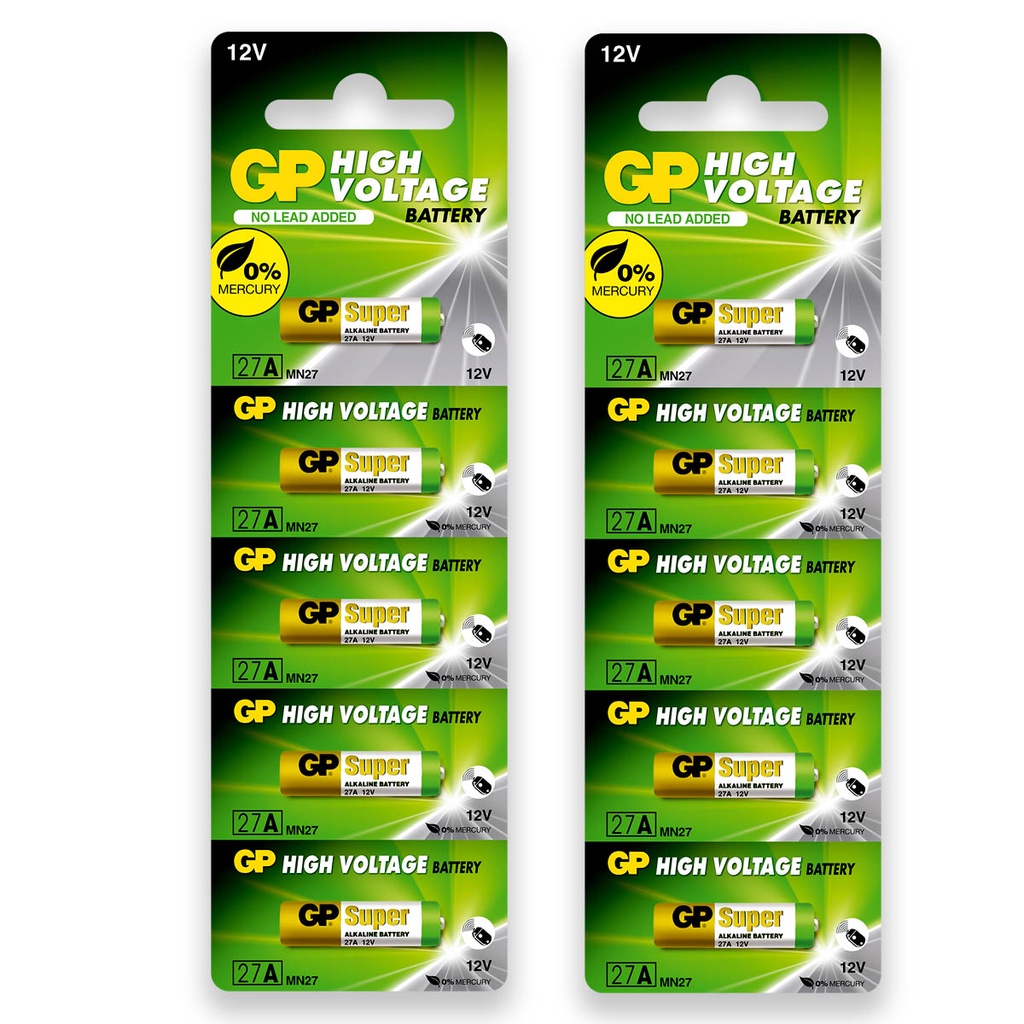 Pilha Alcalina 27A GP Super Bateria MN27 A27G A27 kit 10 unidades