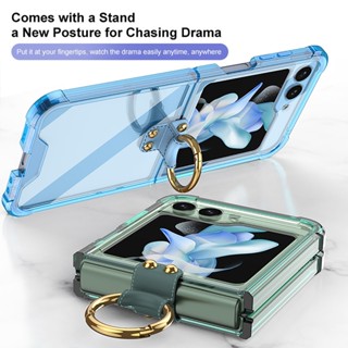 Capa Para Telefone Com Anel De Airbag Transparente Galvanizado Samsung Galaxy Z Flip 5 4 3 5G Flip5 Flip4 Flip3 5G Stand Shockproof