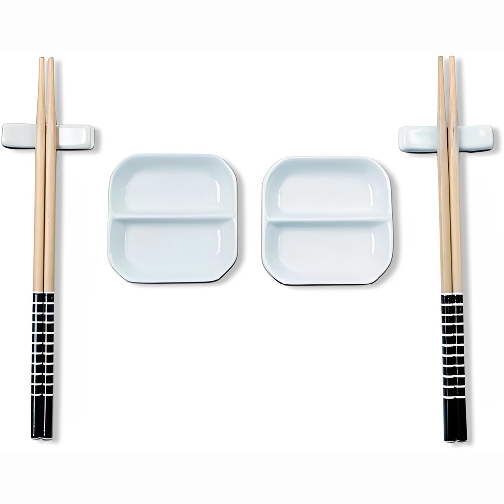 Kit conjunto comida oriental japonesa sushi p/ 2 pessoas madeira + porcelana 6 peças Nankin Haus - 57201/601 em Oferta na Shopee