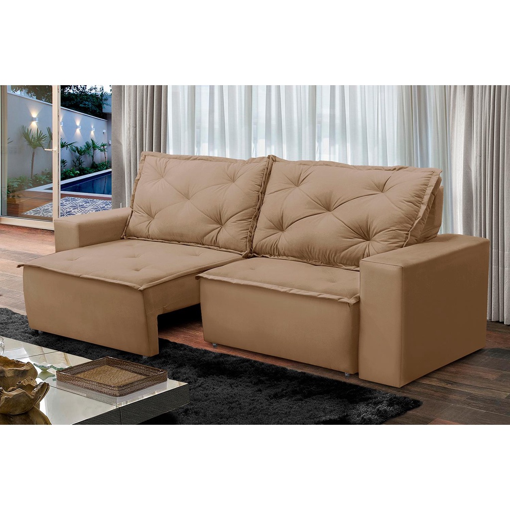 Sofá Retrátil e Reclinável 2 lugares com Molas 1,50m Ana Suede Cappuccino Adonai Estofados - Home & Living