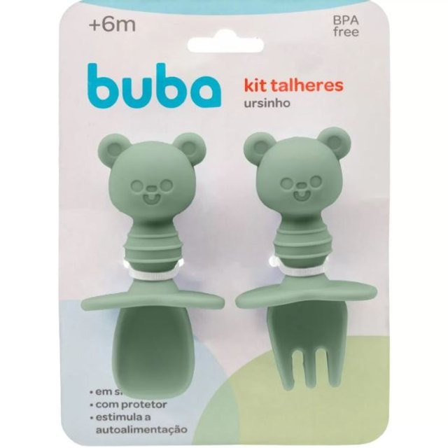 Kit Talheres Silicone Ursinho Verde Buba