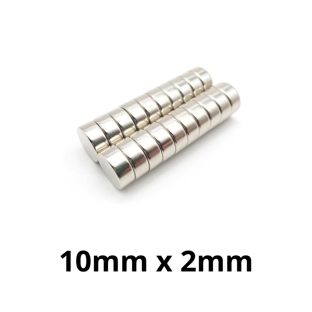 Kit 20 Peças Imã Neodímio Potente Disco Magnético N35 10x2 mm Pastilha Redondo Pequeno Super Forte